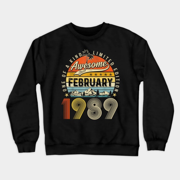 Awesome Since  February 1989 Vintage 34th Birthday Crewneck Sweatshirt by louismcfarland